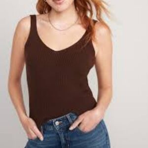V-Neck Rib-Knit Sweater Tank Top Brown NWOT